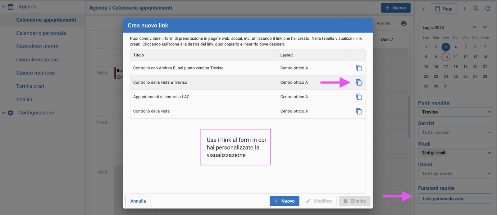 link personalizzato form prenotazione